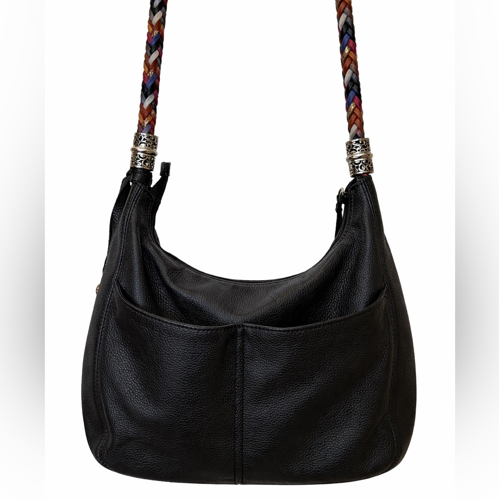 Classic Brighton Barbados Black Leather Hobo Bag Multicolor Woven Strap